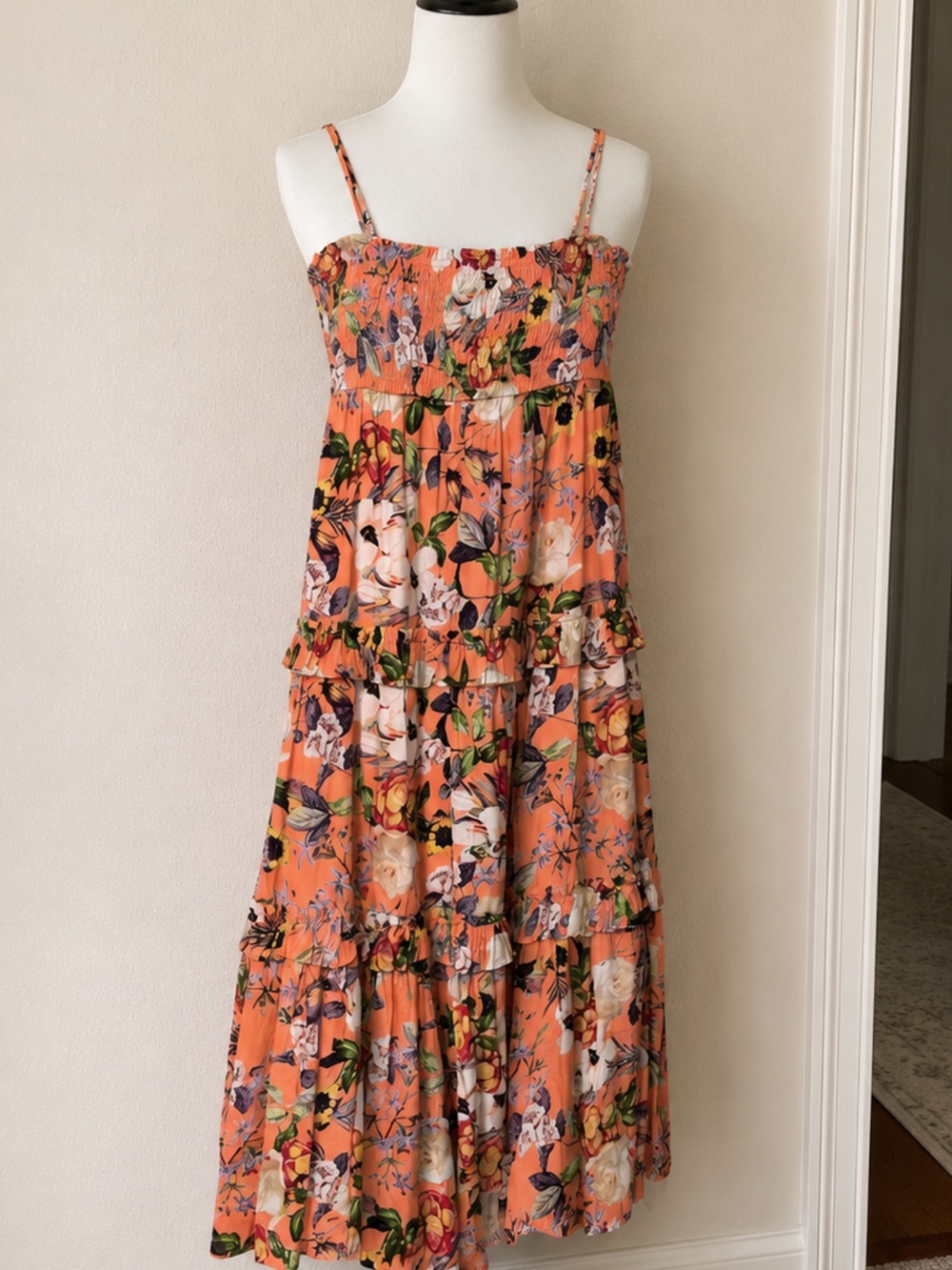 INC International Concepts Coral Floral Tiered Maxi Dress